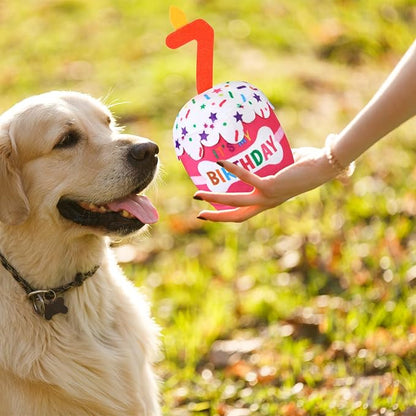 Dog Birthday Cake Toy Accessories for Girl Boy Gifts, Squeaky Plush Toy for Dog Birthday Party Decor Favor for Large, Medium and Small Dogs(7th,Pink)