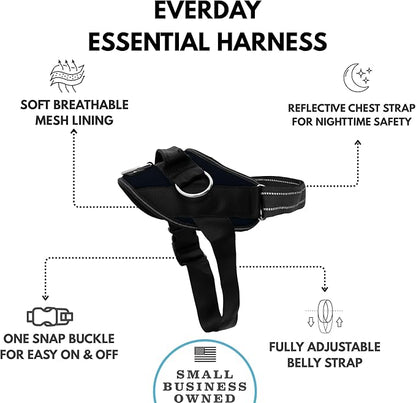 ShawnCo Essential Dog Harness, No-Pull Pet Vest with 3 Leash Clips, No Choke, Reflective, Adjustable and Padded, for Easy Walking and Training for Small, Medium and Large Dogs (Midnight, XL)
