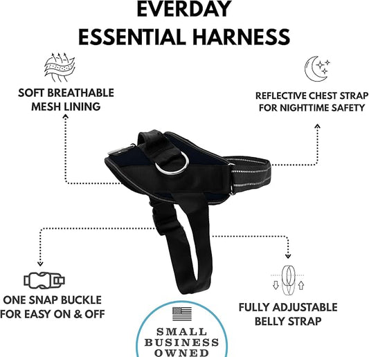 ShawnCo Essential Dog Harness, No-Pull Pet Vest with 3 Leash Clips, No Choke, Reflective, Adjustable and Padded, for Easy Walking and Training for Small, Medium and Large Dogs (Midnight, M)