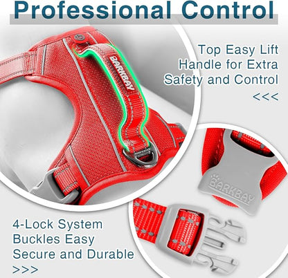 BARKBAY Dog Harness No Pull with ID Tag Pocket - Heavy Duty, Reflective, Easy Control for Large Dogs(Red,XL)