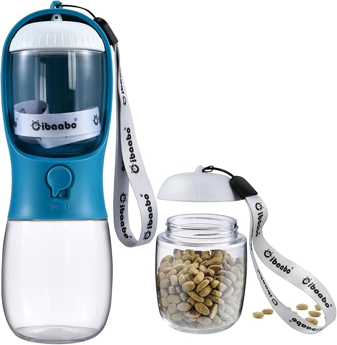 Cibaabo Dog Water Bottle with Food Container, Travel Puppy Water Bowl, Portable Pet Dispenser, Dog Stuff Accessories Items, Puppy Essentials Necessities for Yorkie Chihuahua Cat Walking and Hiking