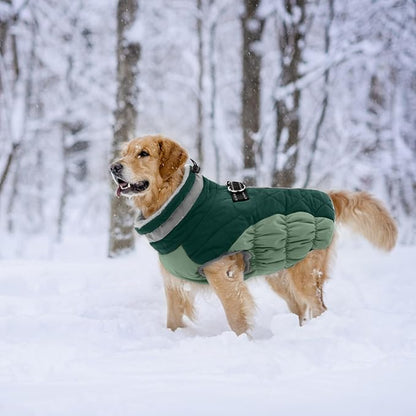 Lelepet Warm Dog Winter Coat Dog Coats for Large Dogs Waterproof Dogs Jacket with Harness Built in Reflective Cold Weather Coats Zip-Up Winter Fleece Vest Snowsuit Boston Terrier Teal Green L