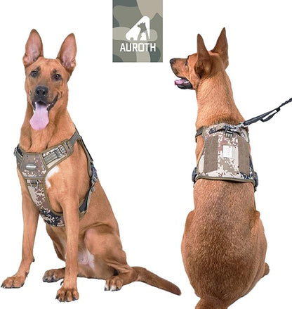 AUROTH Tactical Dog Harness for Large Dogs No Pull Adjustable Pet Harness Reflective K9 Working Training Easy Control Pet Vest Military Service Dog Harnesses Desert Camo XXL