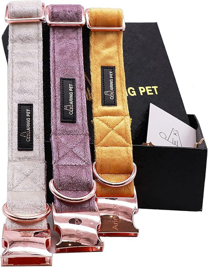 ARING PET Velvet Dog Collar and Leash Set, Soft Purple Dog Collar and Leash, Adjustable Collars for Dogs