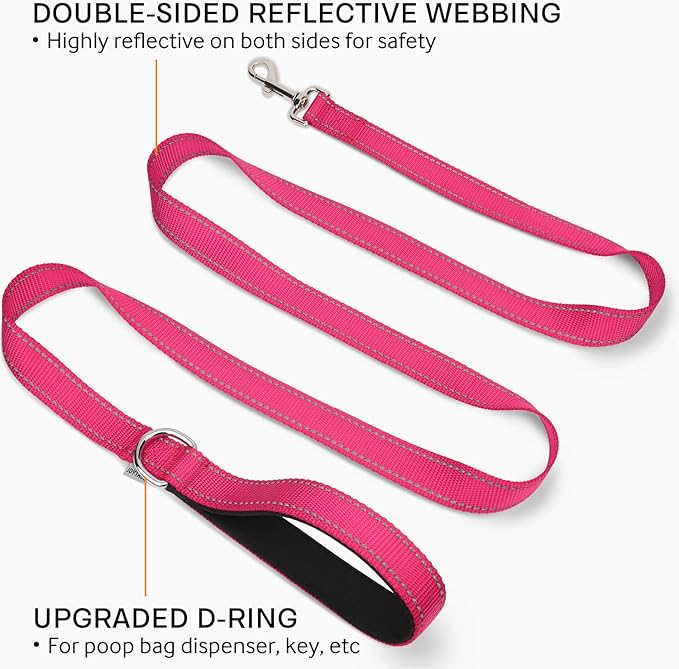 Joytale Dog Leash, 6 FT Double-Sided Reflective, Padded Handle Nylon Heavy Duty Leashes for Small & Medium Dogs Walking, Hotpink