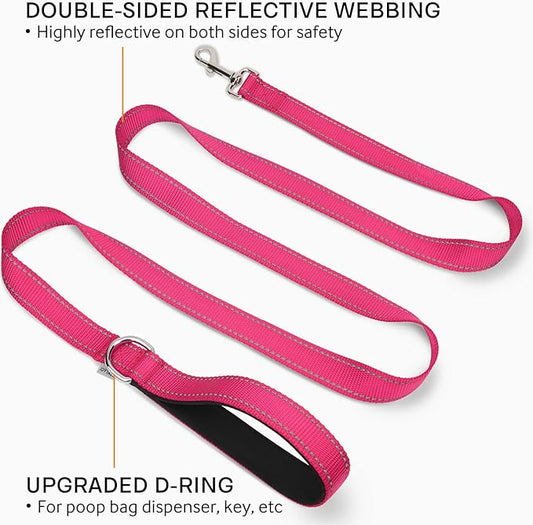 Joytale Dog Leash, 6 FT Double-Sided Reflective, Padded Handle Nylon Heavy Duty Leashes for Small & Medium Dogs Walking, Hotpink
