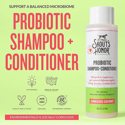 Skout’s Honor Probiotic Natural Dog Shampoo and Conditioner with Avocado Oil & Omega-3s, Gentle Puppy Shampoo, Hydrating Dog Conditioner, 97% Natural, Paraben & Sulfate-Free, Cruelty-Free, 16 oz