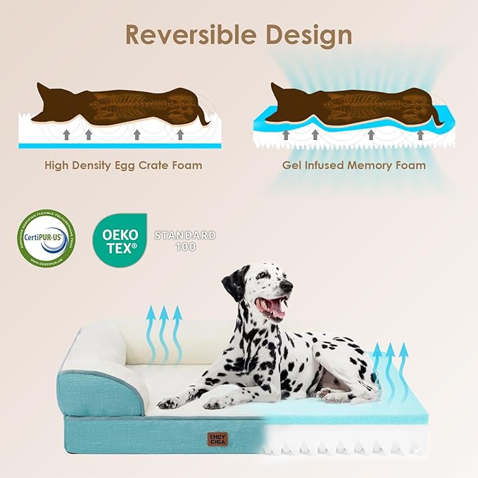 EHEYCIGA Orthopedic Dog Beds for Extra Large Dogs, Waterproof Memory Foam XL Pet Bed with Sides, Non-Slip Bottom and Egg-Crate Foam Big Dog Couch Bed with Washable Removable Cover, Turquoise Blue