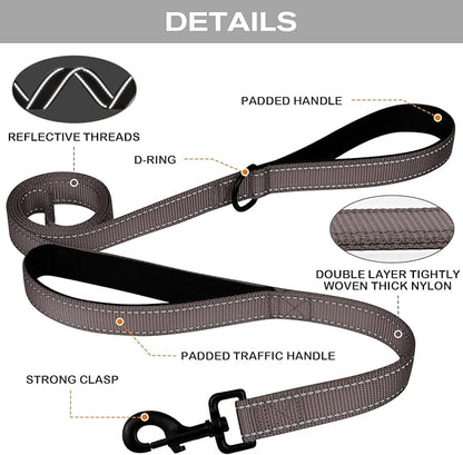 Joytale Dog Leash Heavy Duty for Large Dogs That Pull, Double Handle for Traffic Control, Double-Sided Reflective Leashes for Large Medium Dogs Night Safety, 6FT, Brown