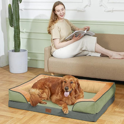 Comfort Expression Orthopedic Dog Bed for Extra Large Dogs 42x30 Inch, Waterproof Egg Crate Foam XL Pet Bed with Removable Bolsters, Dog Couch with Washable Cover & Non-Slip Bottom, Avocado