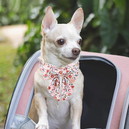 Flower Bowtie Dog Collar - Summer Comfortable Cotton Collar With Metal Buckle for Puppy Boy Girl, L