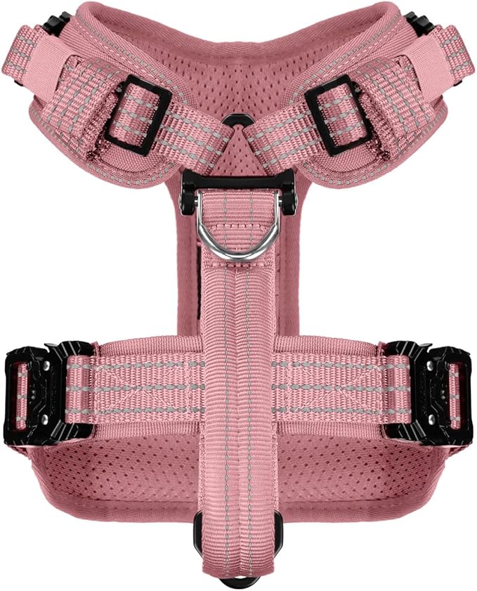 ICEFANG Dog Strap Harness with All-Metal Hardware,for Medium Sized Dog,K9 Vest,Y-Shape Soft Padding,Adjustable Pet Harness,No-Pull Front Leash Clip (Medium (Pack of 1), Pink)