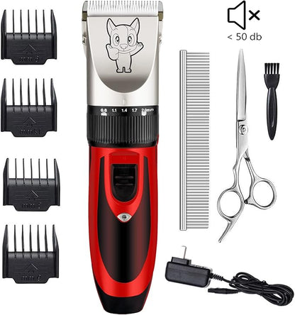 Highdas Dog Grooming Kit Clippers, Low Noise, Electric Quiet, Rechargeable, Cordless, Pet Hair Thick Coats Clippers Trimmers Set, Suitable for Dogs, Cats, and Other Pets(Red)