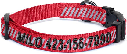Pawtitas Reflective Dog Collar Reflective Thread Reflective Dog Collar Personalized Name Phone Number Adjustable Collar for Small Dogs Small Puppy Red Dog Collar Extra Small Breeds