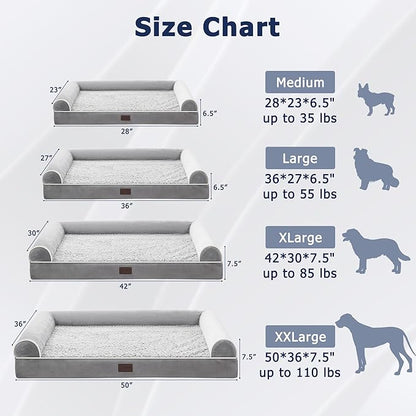 WESTERN HOME Large Dog Bed, Orthopedic Dog Beds with Waterproof Lining, XL Pet Couch with Removable Washable Cover and Nonskid Bottom, Grey