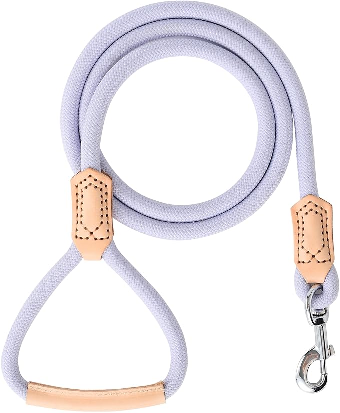 Mile High Life Leather Dog Leash, Heavy Duty Strong Genuine Leather Handle Rope Leash Soft and Comfortable for Small Medium Large Dogs (Purple, 48 Inch)