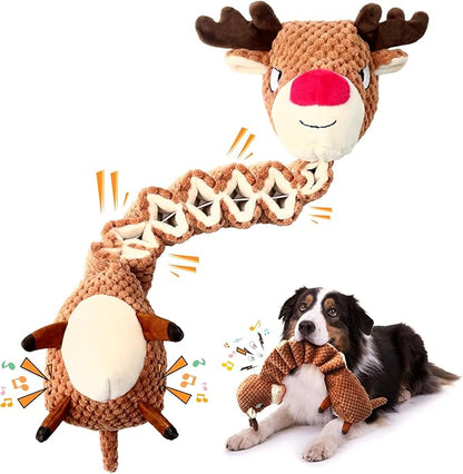 Jeefome Christmas Dog Toys for Large Dogs：Squeaky Tug of War Interactive Dog Toys with Crinkled Paper-Plush Puppy Toys Keep Them Busy