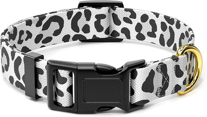 Rnivvi Dog Collar for Small Dogs, Cute Leopard Heavy Duty Adjustable Puppy Collar with Quick Release Buckle for Boy Girl & Female, Pet Accessories for Walking Running, XS Length 5/8" Width, White