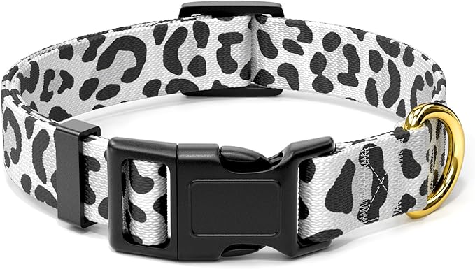 Rnivvi Dog Collar for Small Dogs, Cute Leopard Heavy Duty Adjustable Puppy Collar with Quick Release Buckle for Boy Girl & Female, Pet Accessories for Walking Running, S Length 3/4" Width, White
