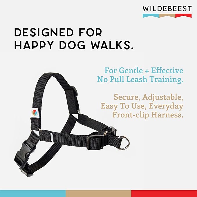 Wildebeest No Pull Dog Harness | Comfortable Training Harnesses | Effective No Pull Harness Design | Ideal for Large Sized Dog | 4-Point Adjustable (XL - 30~36 inch Girth, Black)