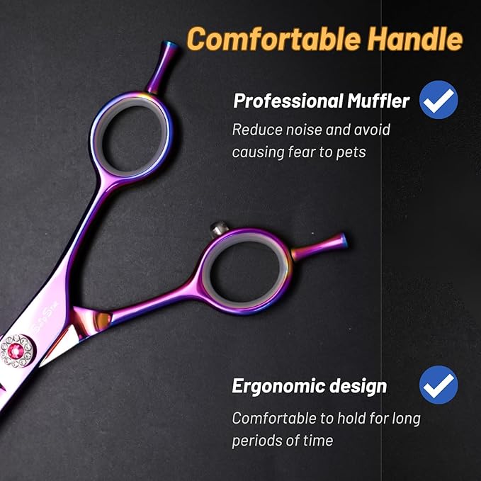 7" 33 Teeth Professional Dog Grooming Scissors, 25 Degree Curvature Pet Curved Chunker Thinning Shears, Japanese VG10 Steel Sharp, Smooth Cutting Scissors for Dogs Cats and Other Pets Face and Paws