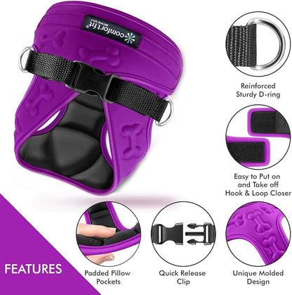 Comfort Fit Dog Harness No Pull with Adjustable Buckles Soft Padded Reflective Choke Step-in Pet Vest with Easy Control Handle for Small Medium Large Dogs & Puppies for Walking Running Training