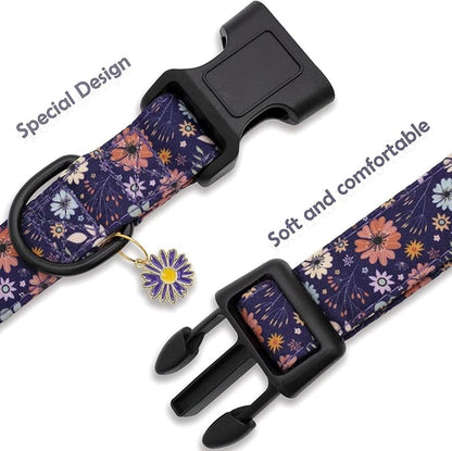 Faygarsle Floral Dog Collar for Girls and Female Dogs Soft and Fancy Pet Collar with Flower Design Ideal Purple Dog Collar for Small Medium Large Dogs M