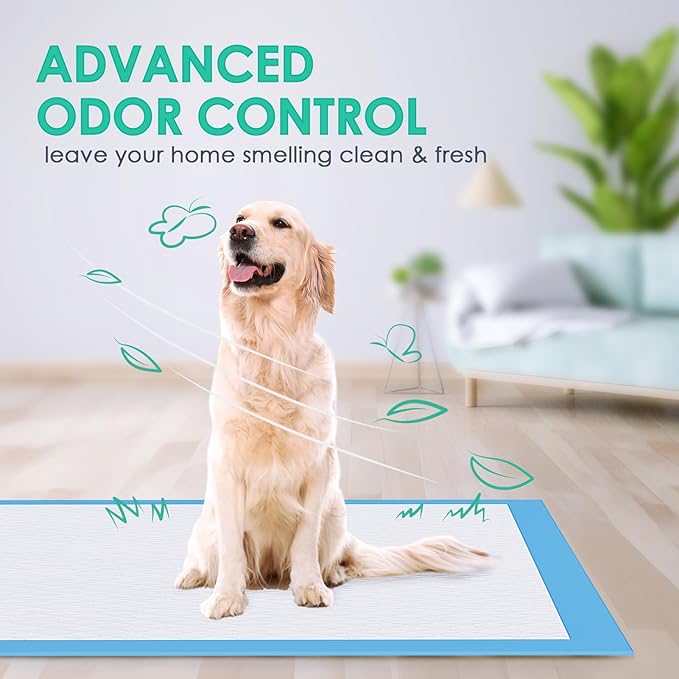 JollyMate 28"x34" Dog Pee Pads Extra Large, 50 Pack X-Large Super Absorbent Pet Pee Pads with Adhesive Tabs, 6 Layers Thick Leak-Proof Potty Pads for Dogs and Puppies