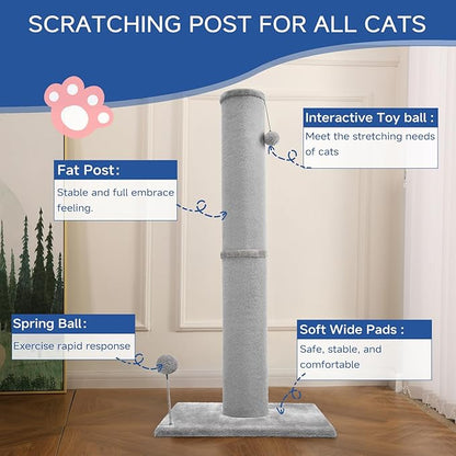 Cat Scratching Post Carpet Scratching Post 41" for Indoor Cats, Tall Cat Scratch Post, Carpet Cats Scratcher with Replaceable Toys, Sturdy Base, Large, Light Gray