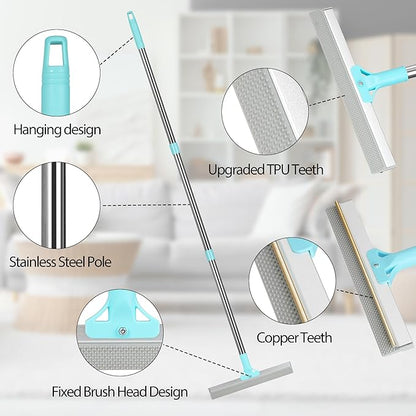 Carpet Rake for Pet Hair Removal Tool, 2 in 1 TPU and Copper Rake Teeth, Uproot Clean Hair Remover with 54’’ Adjustable Long Handle, Reusable Cat & Dog Fur Broom for Carpets,Rugs, Mats,Car