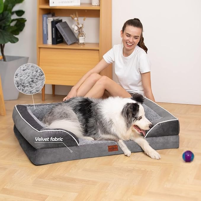 Comfort Expression Orthopedic Dog Bed for Large Dogs 36x27 Inch, Waterproof Supportive Egg Crate Foam Large Pet Bed with Removable Bolsters, Dog Couch with Washable Cover & Non-Slip Bottom, Grey