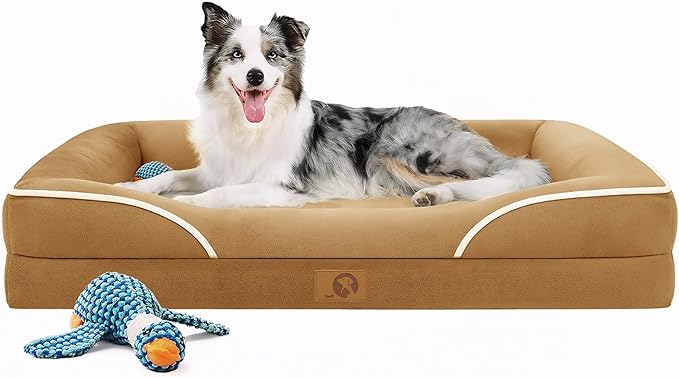 Homemate Dog Bed Large Sized Dog: 42x30 inch Orthopedic Large Dogs Bed XL Outdoor Pet Cat Bed Sofa Supplies with Toy Dogs Crate Pad Couch with Removable Washable Cover & Non-Slip Botton Brown