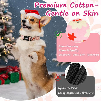 Christmas Dog Collar Large Dog Collars, Adjustable Pink Dog Collars with Jolly Santa Pattern, Cute Dog Christmas Collar for Dogs, Winter Holiday Dog Collar for Girl Boy Dogs-L