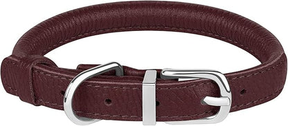 OOPSDOGGY Rolled Leather Dog Collar Soft Roll Collars for Small Medium Large Dogs Puppy (Burgundy, XS, 8"-11")