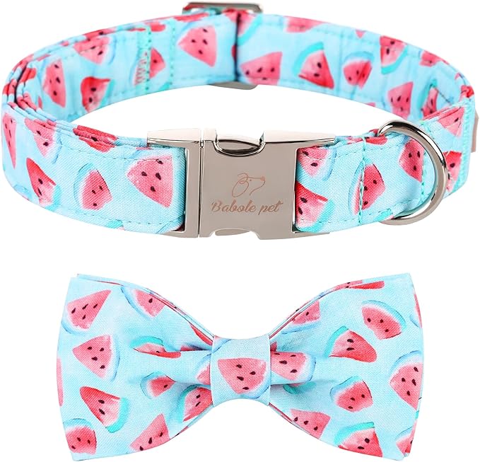 Summer Dog Collar with Bow Tie, Charm Watermelon Bowtie Dog Collar, Durable Adjustable Cotton Pet Collar for Small Medium Large Dogs