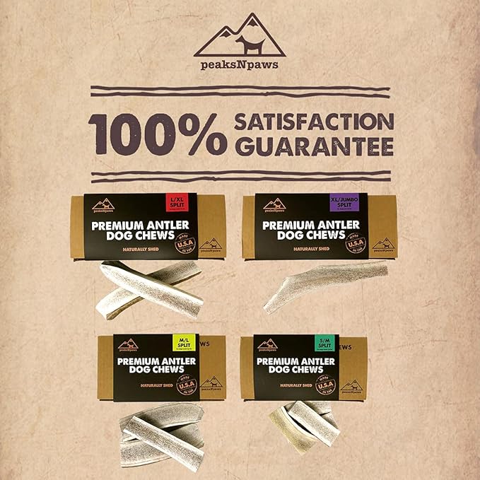 peaksNpaws Premium All-Natural Grade A Split Elk Antlers for Dogs – Naturally Shed in The Rocky Mountains – No Additives, No Preservatives - Healthy and Delicious Treat - Made in USA - XL/Jumbo Split