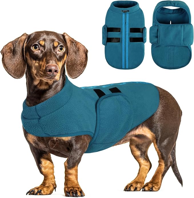 Queenmore XL Dog Sweaters, Soft Fleece Vest Pullover Dog Jacket with Leash Hole, Warm Winter Dog Clothes Cold Weather Doggy Dachshund Sweater for Large Dogs Cats Boy or Girl (Peacock-Blue, XL)