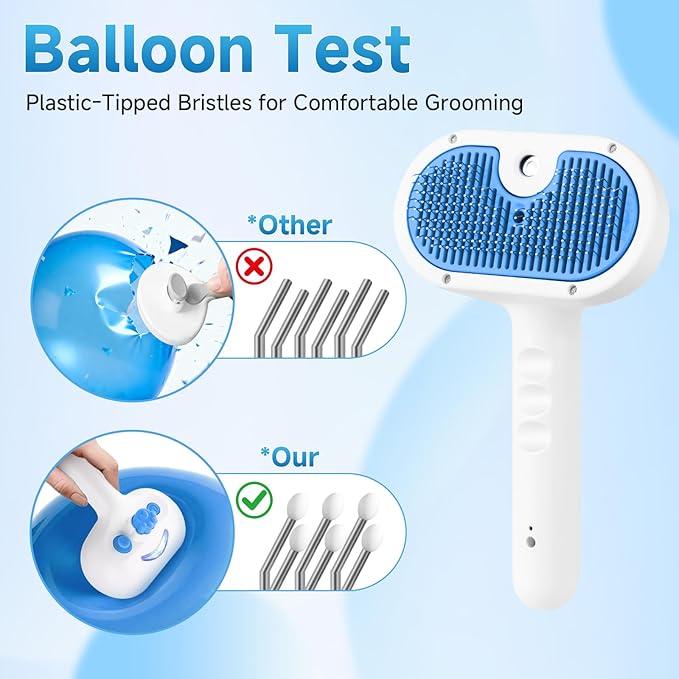 Pet Steam Brush for Dog & Cat - 3-in-1 Steam Grooming Brush for Shedding & Hair Removal - Self Cleaning Spray Comb with Mist for Long Haired Pets, Blue(waterless shampoo not include)
