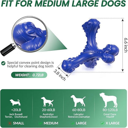 CVALIN Dog Chew Toys for Aggressive Chewers Large Breed,Indestructible Bones Toy，Durable Cleaning Toothbrush Natural Rubber Dog Toys… (Deep Blue)
