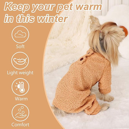 Dog Sweaters for Small Dogs Winter Dog Pajamas Sized Dogs Boy Girl Fleece Pet Clothes Puppy Outfit 4 Legs Jumpsuits for Chihuahua Yorkie Cat Apparel, Khaki, M