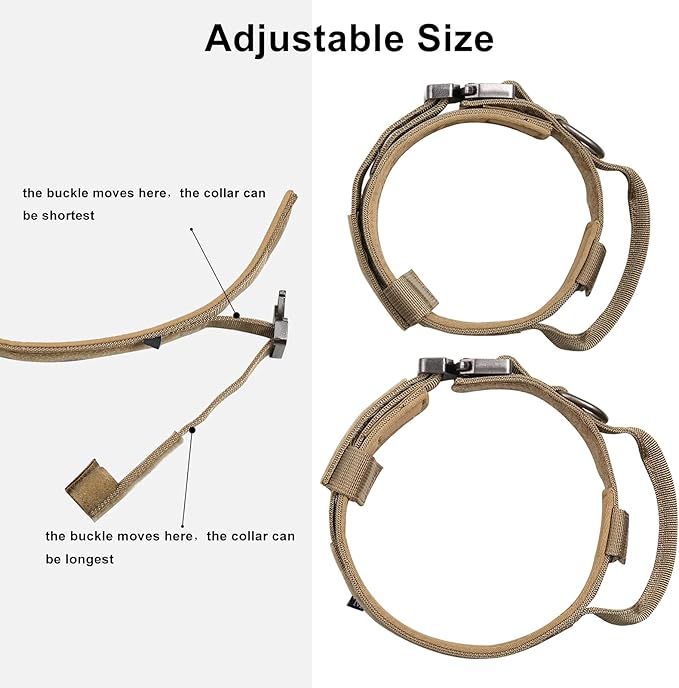 DAGANXI Tactical Dog Collar, Adjustable Military Training Nylon Dog Collar with Control Handle and Heavy Metal Buckle for Medium and Large Dogs, with Patches and Airtags Case (XXL, Brown)