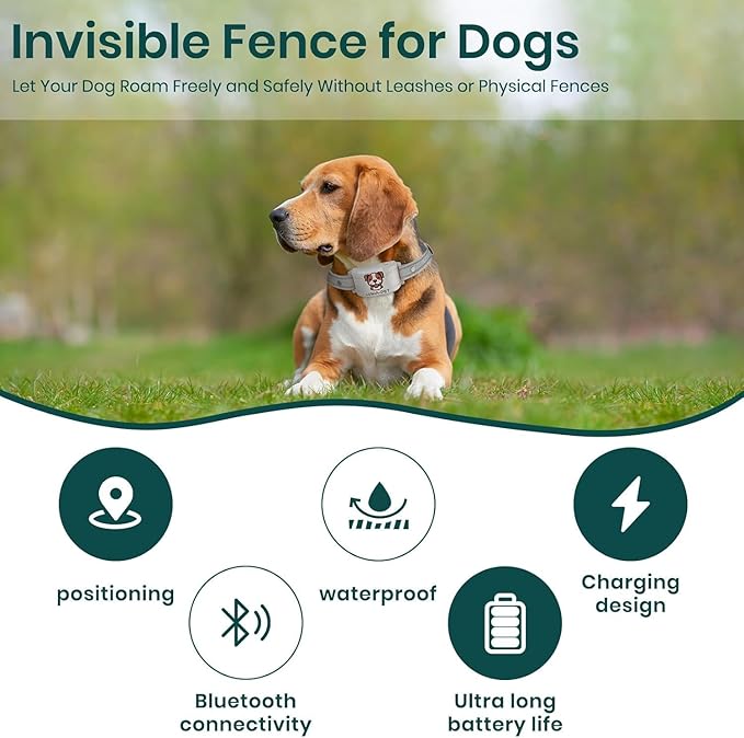 WEUYUY GPS Electric Dog Collar with Free App, Wireless Fence System with Training Collar, Portable Fence for Outdoor Use, Rechargeable Waterproof Collar, Adjustable of Dogs