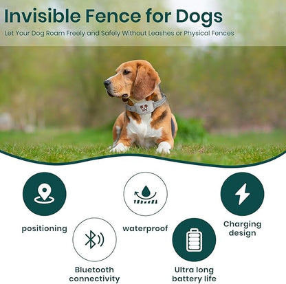 WEUYUY GPS Electric Dog Collar with Free App, Wireless Fence System with Training Collar, Portable Fence for Outdoor Use, Rechargeable Waterproof Collar, Adjustable of Dogs