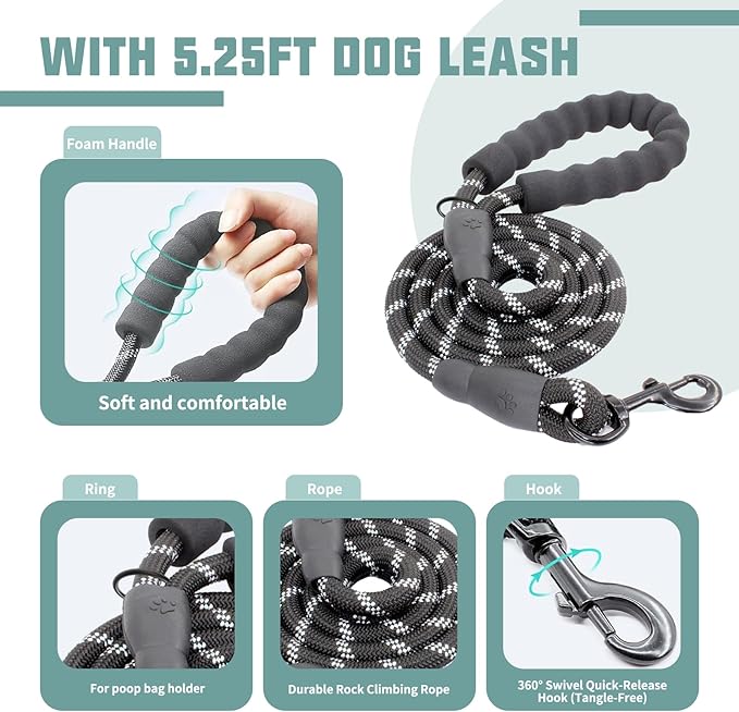 AUROTH Dog Harness and Leash Set, Soft Padded Dog Vest with 5.25FT Dog Leash, No Choke, Easy On Pet Vest, Adjustable Reflective No Pull Dog Harness for Large Dogs, Easy Walking and Training