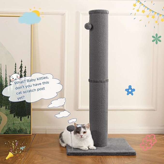 Cat Craft Cat Scratching Post Carpet Scratching Post 41" for Indoor Cats, Tall Cat Scratch Post, Carpet Cat Scratcher with Replaceable Toys, Sturdy Base, Large, Gray