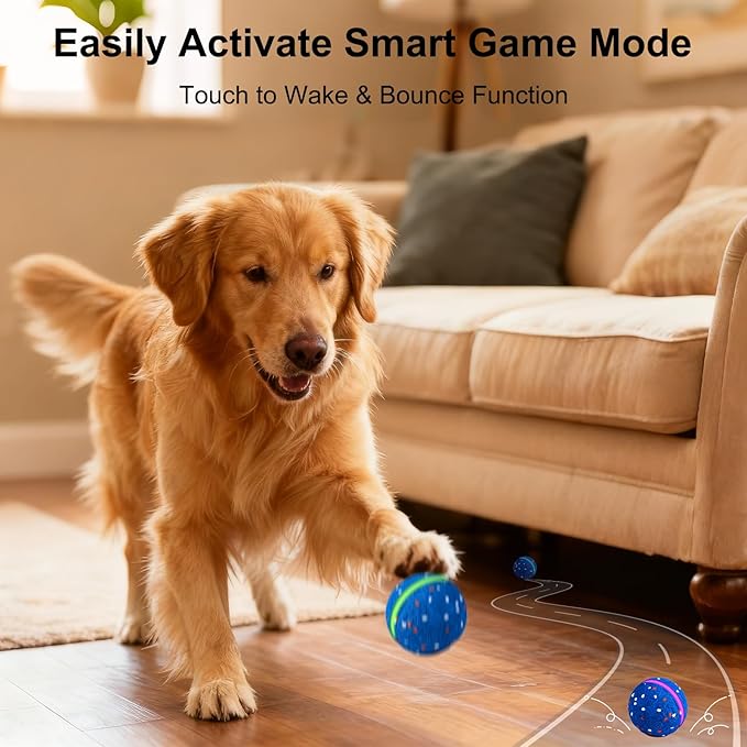 JEISOTHB Interactive Dog Toys Dog Ball, Durable E-TPU Material,3 Play Modes with Colorful Lights, Automatic Moving, Bouncing and Rotating for Medium and Large Dogs Indoor & Outdoor (Blue)
