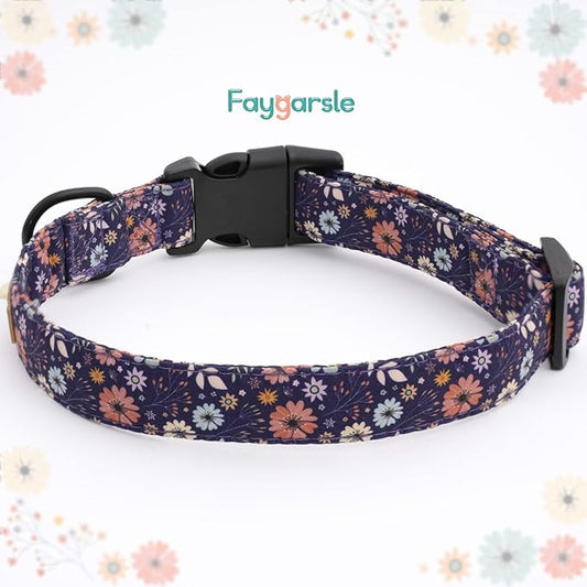Faygarsle Floral Dog Collar for Girls and Female Dogs Soft and Fancy Pet Collar with Flower Design Ideal Purple Dog Collar for Small Medium Large Dogs S