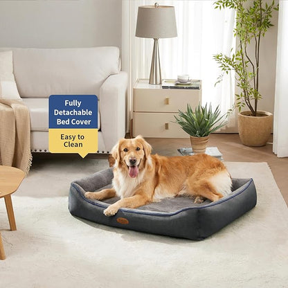 Tidore Orthopedic Dog Beds for Medium Dogs, Durable Egg Crate Foam Sofa Dog Bed wit Washable Removable Cover,Waterproof Lining,Pet Bed for Large Dogs (Dark Grey-Velvet, 39.4" L x 31.5" W x 7.4" Th)