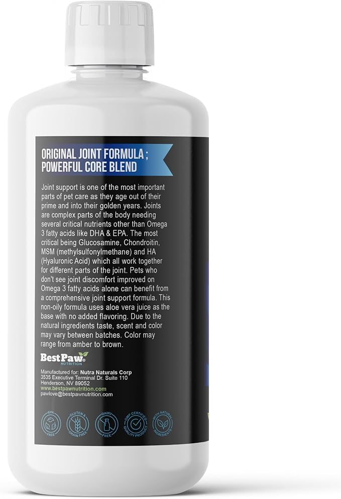 Best Paw Nutrition Liquid Glucosamine Chondroitin for Dogs - Hip Dysplasia & Joint Pain Relief - Canine Health Food Supplement - Natural Pet Vitamins with MSM for Dog Mobility Support - 32oz