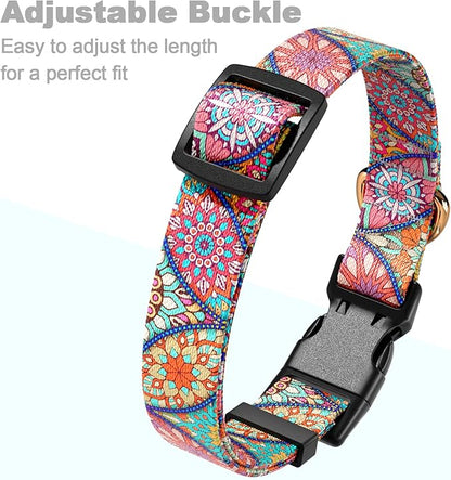 Rnivvi Dog Collar for Large Dogs, Cute Heavy Duty Adjustable Puppy Collar with Quick Release Buckle for Boy Girl & Female, Pet Accessories for Walking Running, L Length 1" Width, Beautiful Mandala